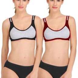 AROUSY Black & Maroon Cotton Bra Panty Set - Pack Of 2-picture-10