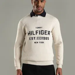 Tommy Hilfiger Beige Cotton Regular Fit Logo Printed Sweatshirt-picture-2