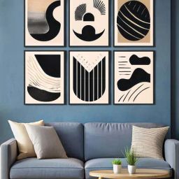 999Store Brown & Black Canvas Modern Monochrome Geometric Painting - Set of 6-15