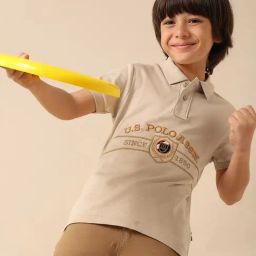 U.S. Polo Assn. Boys Beige Cotton Embroidery Polo T-Shirt-picture-1
