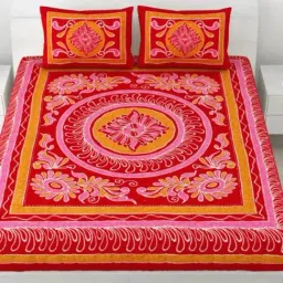 Living Roots Floral Red 240 TC Cotton Bedsheet with 2 Pillow Covers-image-66