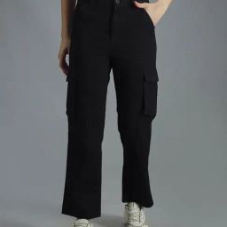 High Star Black Relaxed Fit High Rise Cargo Pants-image-48