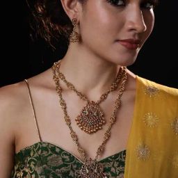 Panash Gold Plated Stone Studded & Beaded Jewellery Set-1