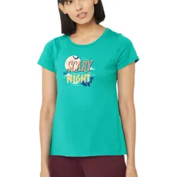 Soie Teal Blue Printed T-Shirt-image-35