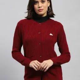 Monte Carlo Maroon Wool Self Design Cardigan-image-50