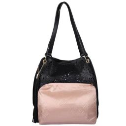 Elle Black Cut Work Medium Handbag with Pouch-image-102