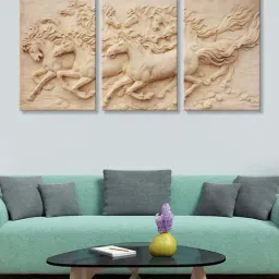 999Store Beige Horse Art 3 Frame Canvas Paintings-41