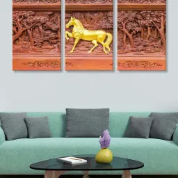 999Store Brown & Gold Horse and Trees Art 3 Frame Canvas Paintings-38