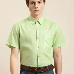 Sojanya Green Cotton Linen Regular Fit Self Pattern Shirt-image-17