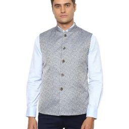 Van Heusen Blue Full Sleeves Mandarin Collar Nehru Jacket-picture-31