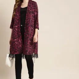Qurvii Burgundy & Black Animal Print Shrug-42