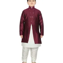 SG Yuvraj Kids Wine & White Textured Pattern Full Sleeves Kurta Set-image-61