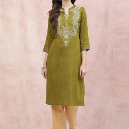 Rangriti Green Printed Straight Kurta-image-14