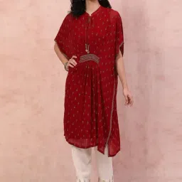 Rangriti Maroon Printed A Line Kaftan-image-7