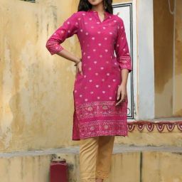 Juniper Fuchsia Ethnic Motif Printed Mono Viscose Straight Kurta-image-93