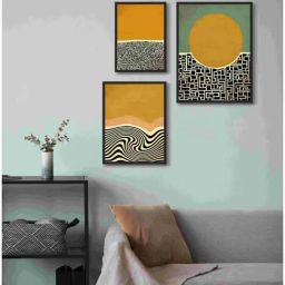 999Store Multicolor Canvas Otsby Abstract With Sun Wall Painting - Set of 3-4