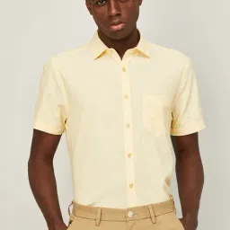 Code Casual Yellow Cotton Regular Fit Texture Shirt-0