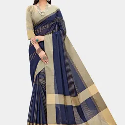 Blissta Navy Cotton Silk Printed Saree With Unstitched Blouse-picture-41