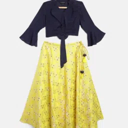 READIPRINT FASHIONS Kids Navy & Yellow Floral Print Full Sleeves Lehenga With Choli-image-35