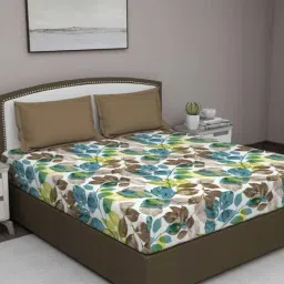 GM 'Serene' Brown & Green Cotton 210 TC Double Bedsheet with 2 Pillow Covers-image-56