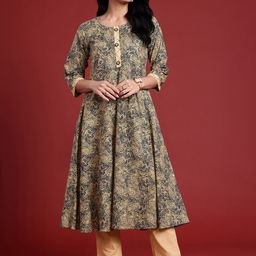 Anouk Women Ethnic Motifs Printed Regular Kantha Work Pure Cotton Kurta with Trousers-image-61