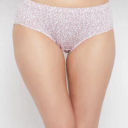 Clovia White & Dusty Pink Cotton Printed Hipster Panty-image-12