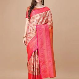 JUST FASHION Pink Silk Zari Work Saree With Unstitched Blouse-picture-37