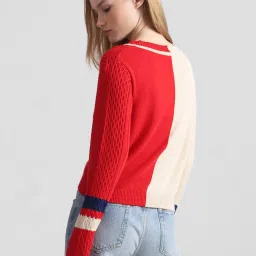 Only Beige & Red Color-block Pullover image 4