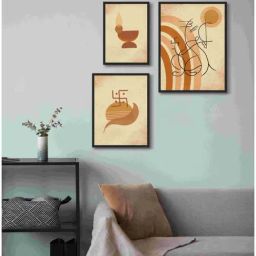 999Store Brown Canvas Swastik And Ganesha Modern Art Wall Painting - Set of 3-image-8