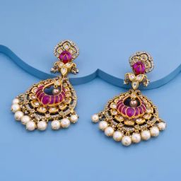 Kushal's Fashion Jewellery Ruby Victorian Polished Kundan Earrings for Women-picture-45