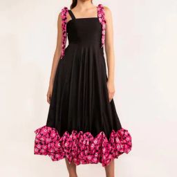 KAORI BY SHREYA AGARWAL Black & Pink Printed A-Line Dress-image-60
