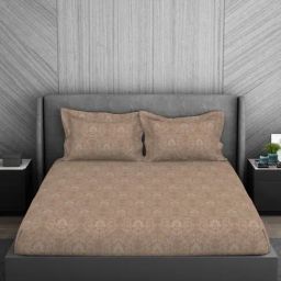 Spaces light brown 100% cotton elegance faux jacquard large bedsheets-16