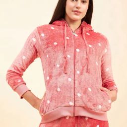 Sweet Dreams Pink Polka Dot Front-Open Hoodie-7