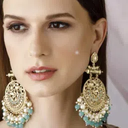 Rubans Gold-Tone Plated Green Earrings for Women-picture-32