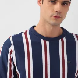 Peter England Jeans Navy Blue Slim Fit Striped Sweatshirt image 4