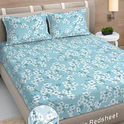Myntra Elegant Homes Turquoise Blue Printed 300 TC King Bedsheet Set 2.50 m x 2.25 m-11