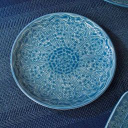 Fabindia Home Blue Ceramic Casted Roma Quarter Plate-12