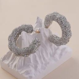 Sohi Crystal Silver Jingle Hoop Earrings for Women-image-28