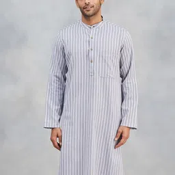 Fabindia Striped Long Sleeves Mandarin Collar Cotton Straight Kurta-image-50