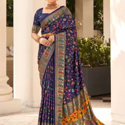 Saree Mall Navy Silk Woven Saree With Unstitched Blouse-image-26