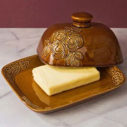 Fabindia Home Chintz Ochre Ceramic Butterdish With Lid-16