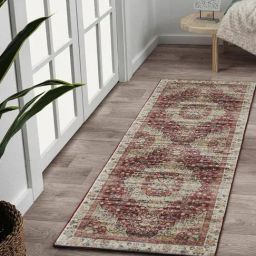 OBSESSIONS Maroon & Cream Anti-Skid Classical Bedside Runner - Small (150 cm x 60 cm)-image-22