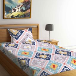 Myntra Elegant Homes Pink & Blue Printed 300 TC Single Bedsheet Set 2.25 m x 1.50 m-image-63