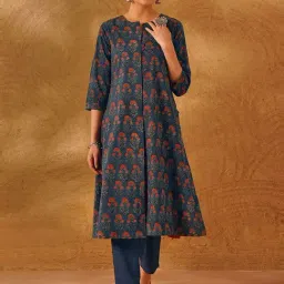 Jaypore Indigo Blue Cotton Printed Open Front Shrug-picture-7