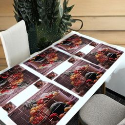 REVEXO 12-Pcs Brown & Green Printed Table Placemats&Coasters-37
