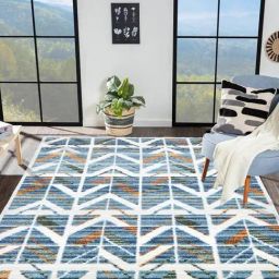 OBSESSIONS Blue & Green Abstract Machine Made Carpet - Medium (170 cm x 120 cm)-1