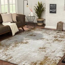 OBSESSIONS Beige Gold Abstract Machine Made Carpet - Medium (230 cm x 160 cm)-0