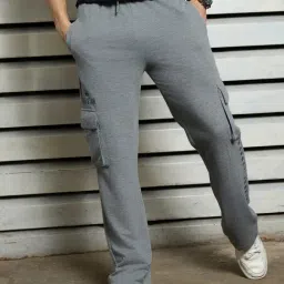 High Star Grey Cotton Straight Fit Joggers-image-79
