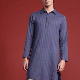 Anouk Striped Shirt Collar Pure Cotton Kurta-30