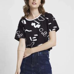Spykar Black Boxy Fit Printed T-Shirt-image-44